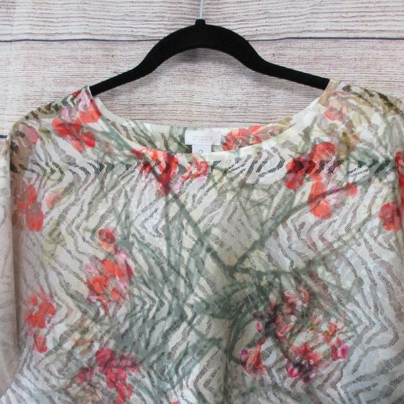 Chico's Semi Sheer Floral Print Lace Blouse Top - Picture 3 of 10